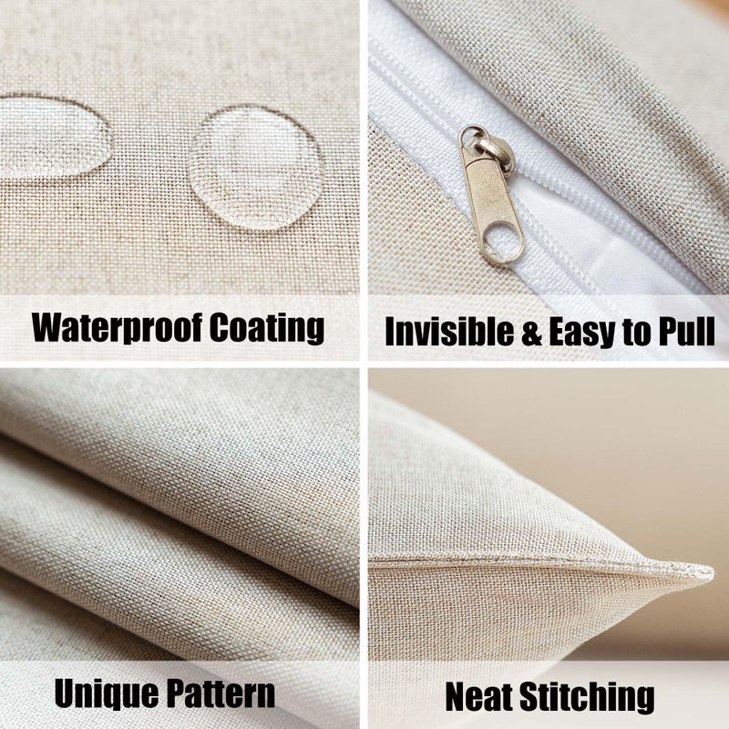 NiNi ALL Outdoor Waterproof Throw Pillow Covers Set of 2 Decorative Farmhouse Garden Pillowcase Solid Cushion Cases for Patio Tent Couch 18x18 inch Beige - Image 3